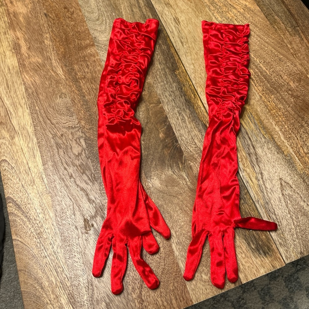 Red satin gloves